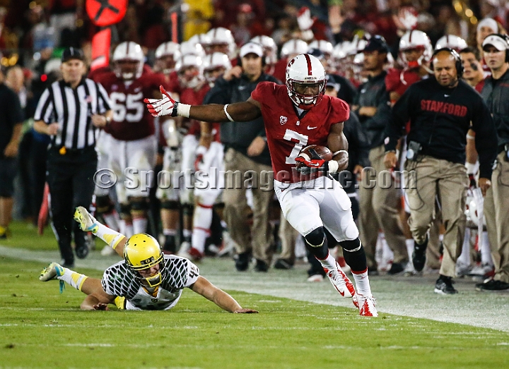 2013-Stanford-Oregon-043.JPG - Nov. 7, 2013; Stanford, CA, USA; Stanford Cardinal wide receiver Ty Montgomery (7) returns opening kickoff 57 yards in the second half against the Oregon Ducks at Stanford Stadium. Stanford defeated Oregon 26-20.